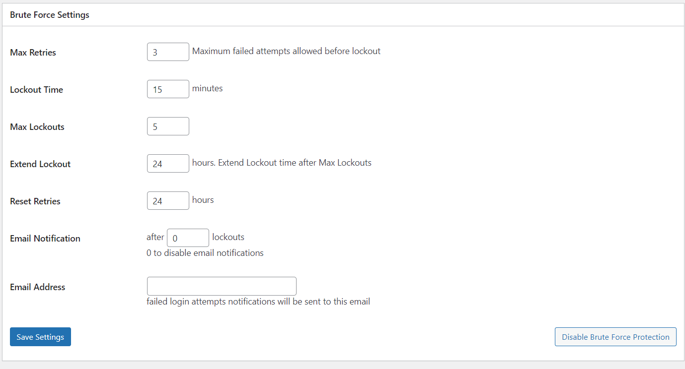 Loginizer Lock-out default options