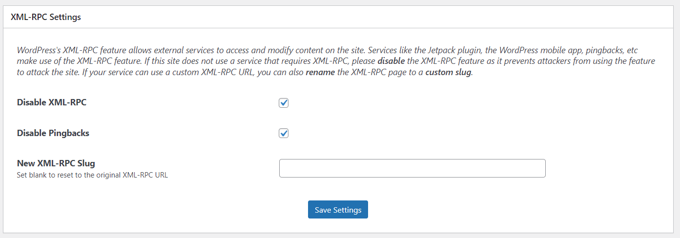 WordPress security Disable XML-RPC and Pingbacks