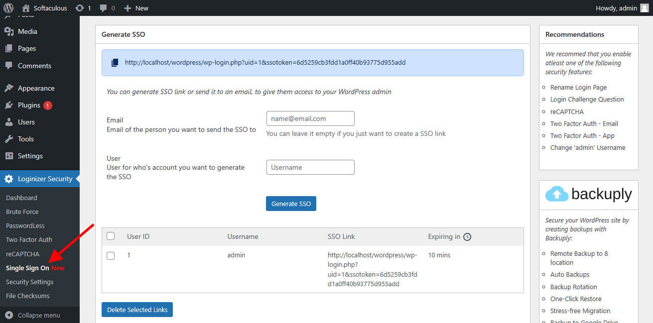 Loginizer SSO Link Generator