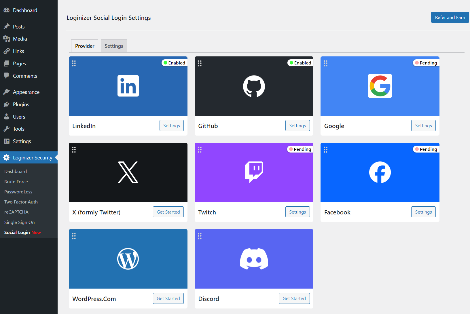 Loginizer Social Login Provider page Loginizer Social Login Provider page